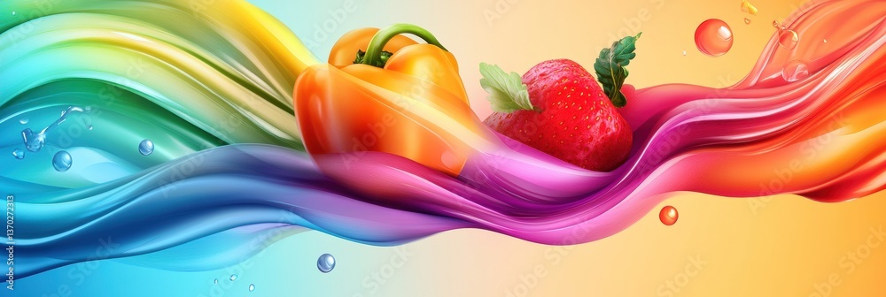 Poster vibrant abstract background with flowing fresh groceries and liquid gradients in bright colors gener