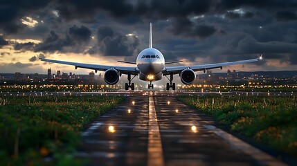 Plane Landing Twilight Airport