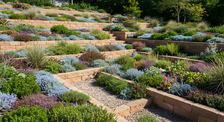 Picturesque Terraced Landscaping Featuring Native Drought-Resistant Plants Blooming Splendor