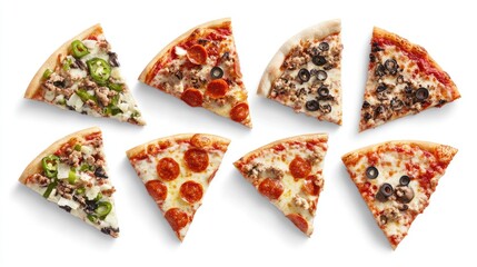 Delicious Variety of Pizza Slices on White Background