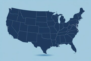 US States Map on Light Blue Background