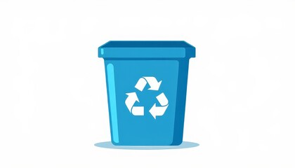Sleek blue recycling bin with symbol on white background, eco-friendly concept