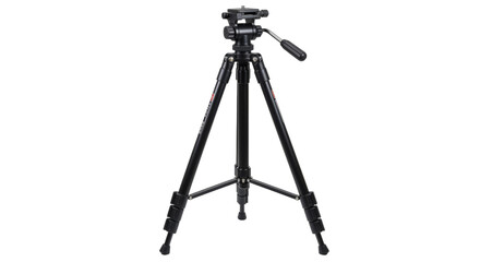 Studio shot of a black tripod on a plain white backdrop offering versatile support