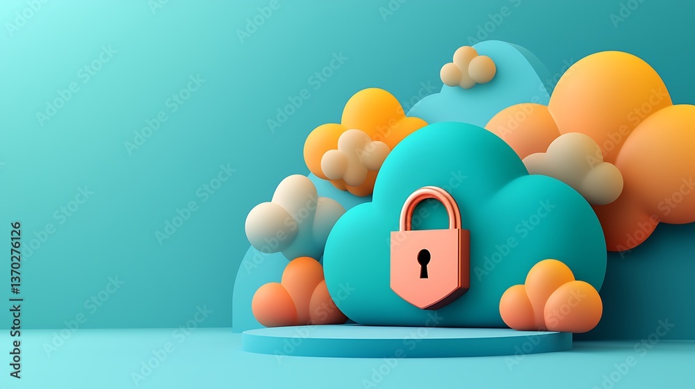 Poster secure cloud storage. a 3d rendering of a cloud with a padlock, symbolizing secure data storage. bri
