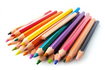 Pile of Colored Pencils on White Background for Arts and Crafts