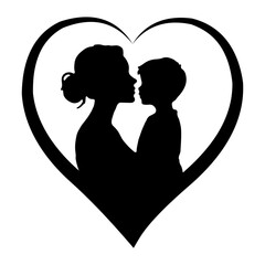 Mother and Child Love Silhouette in Heart Shape Vector Illustration 14