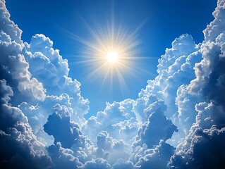 Sunburst through fluffy clouds.