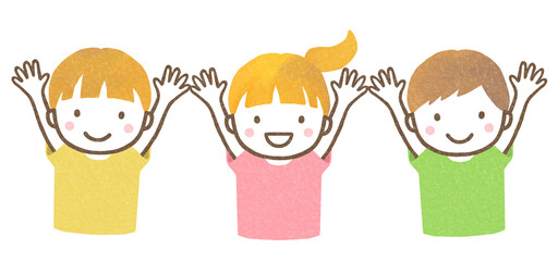 両手を挙げる子供たち