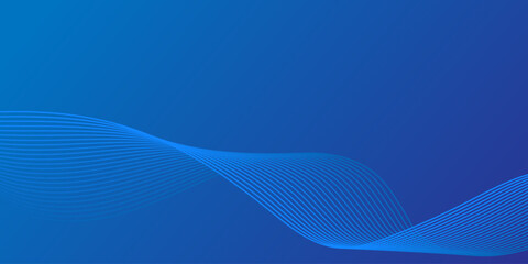 Blue curved wavy line technology background. Simple business blue background with flowing smooth wave line. Gradient lines tech data digital design for presentation, website, banner, ads, posters. 
