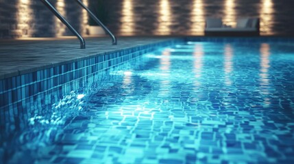 Obraz premium Swimming Pool at Night with Blue Water and Modern Lighting