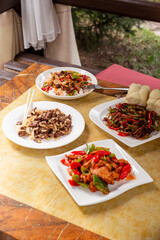 Delicious and hot dishes with meat
