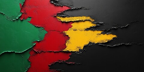 Abstract geometric black, red, yellow, green color background. Black History Month color background with copy space for text