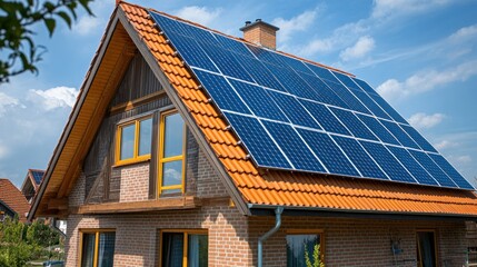 Fototapeta premium Eco-Friendly Home with Solar Panels: Sustainable Living