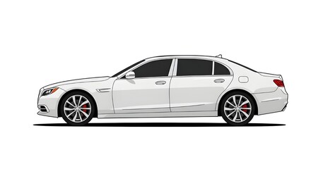 Fototapeta premium A clean vector illustration of a luxury white sedan in side view, with smooth lines and a minimal flat design.
