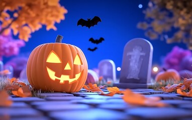 Lit Jackolantern with Halloween night.