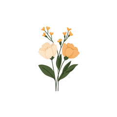 A delicate bouquet featuring soft peach and cream flowers accented by vibrant green leaves, perfect for adding a touch of elegance and nature to any design or project.