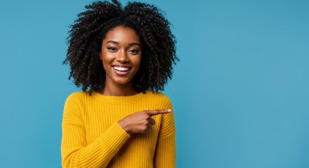 Happy Woman Pointing Right