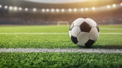 Obraz premium Soccer Ball on the Field During a Match with Stadium Lights