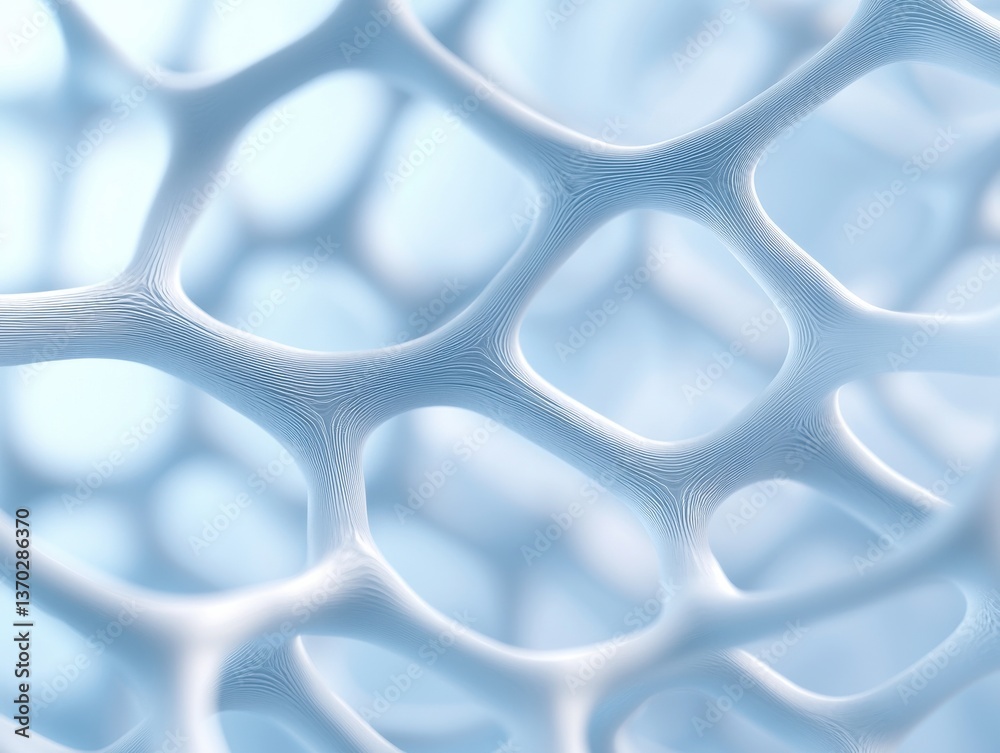 Poster abstract blue grid structure with cellular or biological network pattern, soft gradient light
