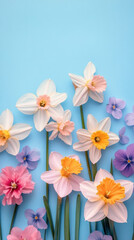 Assorted Flowers on a Blue Background