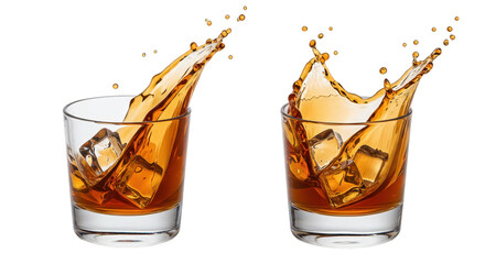 Isolated Whiskey Splash in Glasses