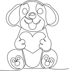Dog with heart one line art vector