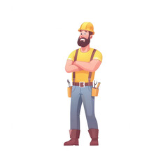 Illustration of a confident construction worker wearing a hard hat and tools, standing proudly. A perfect representation of determination and craftsmanship.