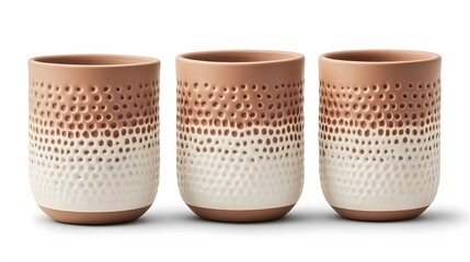 Three Textured Ceramic Cups Brown and Beige Gradient