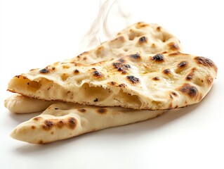 Steaming Fresh Naan Bread Isolated on White Background Ready to Eat