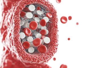 Fototapeta premium Intricate Illustration of Blood Cells Inside a Blood Vessel, Depicting Microscopic Cellular Structures in a Colorful Scientific Representation