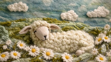 Obraz premium Art Handcrafted Felt View Soft Clouds Green Art Around