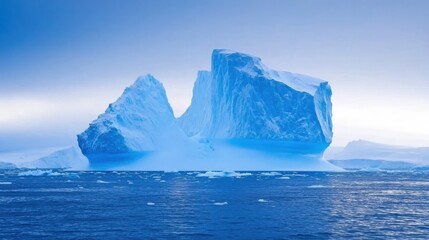Serene Blue Iceberg in Arctic Waters: Majestic Ice Formation Under Clear Sky, Reflecting Tranquility and Natural Beauty of Glacial Environments