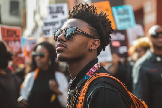 Black history month,african american history,black heritage.A young Black man attending a community event, surrounded by local leaders and organizers