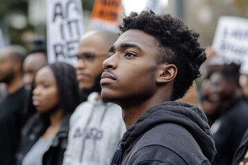 A young Black man attending a community event, surrounded by local leaders and organizers.Black heritage,black history month,african american history.