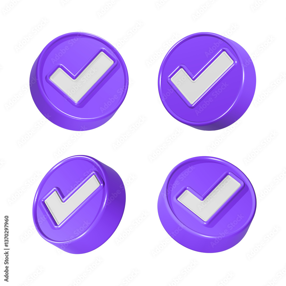 Wall mural checkmark icon 3d rendering set