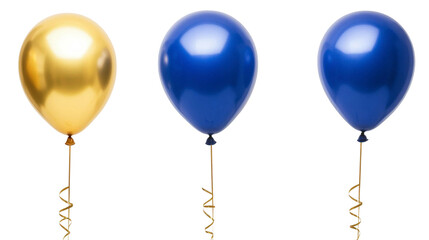 Colorful party balloons in gold and blue colors, perfect for festive celebrations, birthdays, events, and cheerful gatherings or decorations