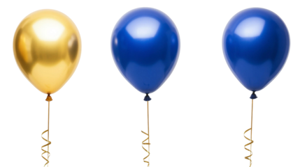 Colorful party balloons in gold and blue colors, perfect for festive celebrations, birthdays, events, and cheerful gatherings or decorations