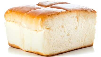 Freshly Baked Loaf of Soft White Bread with a Golden Brown Crust on White Background