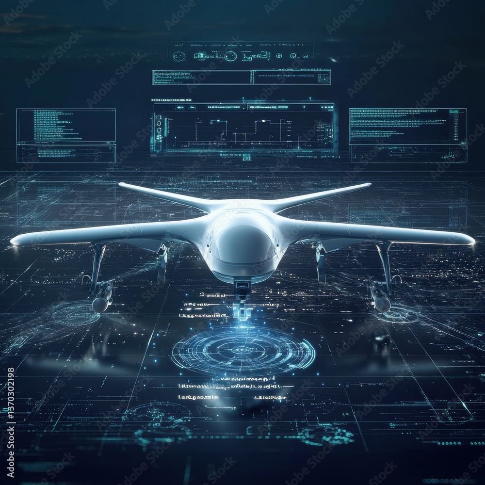 Fototapete futuristic drone equipped with advanced targeting interface for efficient aerial surveillance and na