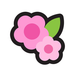 Black line icon set cut flowers floral