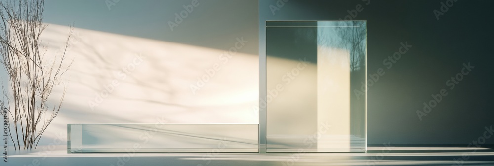 Aufkleber transparent glass planes catch the light in a minimalist setting showcasing modern design and nature