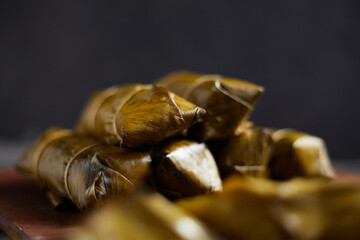 Close up sticky rice with banana, Thai dessert
