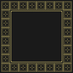 Obraz premium Golden square vintage frame on black background. Graceful arabesques and border. Version 11. Vector illustration