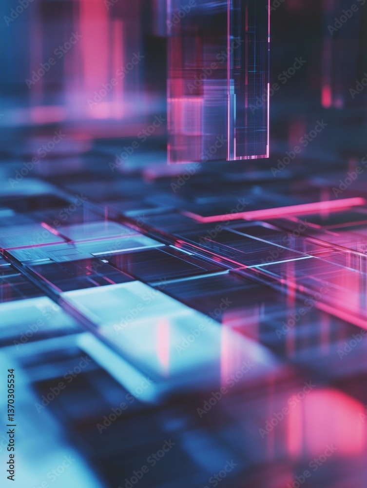 Poster Futuristic abstract digital interface showcasing floating transparent UI elements in a vibrant color palette
