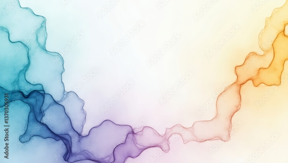 Aufkleber a vibrant abstract art with watercolor style flow. The flowing forms have gradient of color with blue and orange