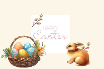 Simple and modern “Happy Easter” card with soft pastel flowers.