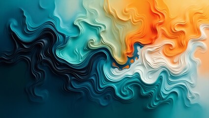 abstract waves with colorful swirls blending together, creating a visually dynamic effect. The colors include shades of blue, teal, orange, and yellow