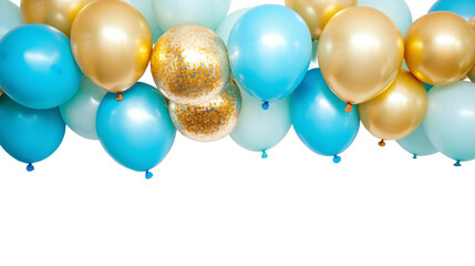 Colorful Balloons in Blue, Gold, and Aqua for Celebratory Events and Decorations with Bright and Shiny Appearance against a White Background
