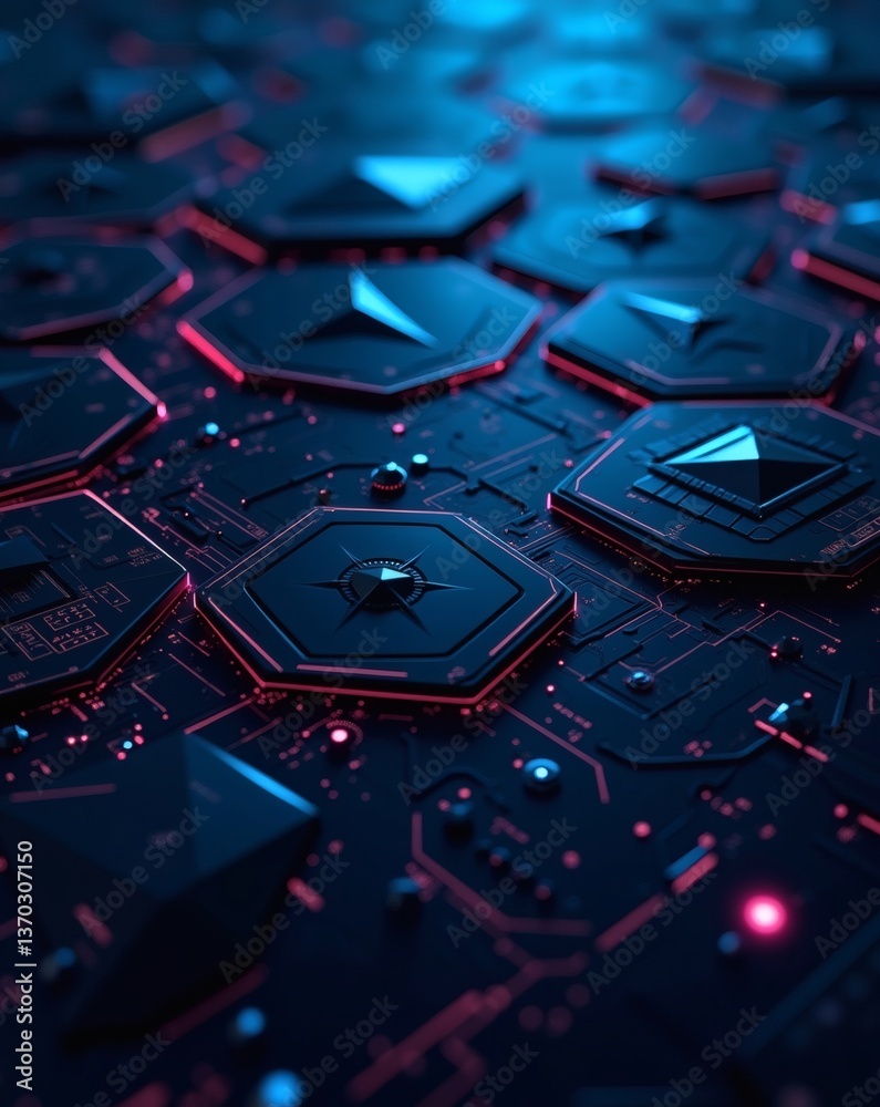 Poster futuristic tech-inspired background with hexagon shapes and circuit board details, perfect for digit