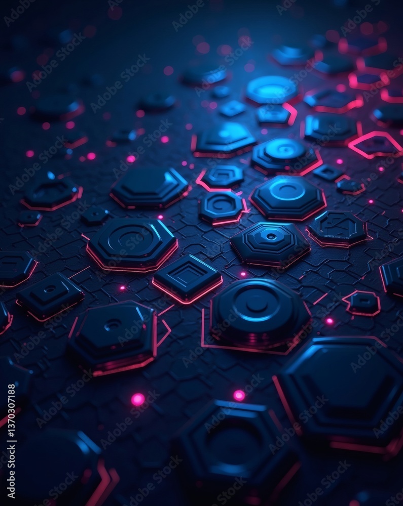 Aufkleber A close-up view of a network of interconnected hexagonal shapes in a technological environment. The design creates a futuristic and high-tech atmosphere